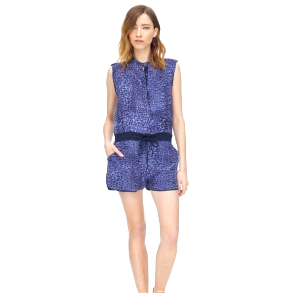Rebecca Taylor Purple Cheetah Drawstring Size 2 Romper/Jumpsuit